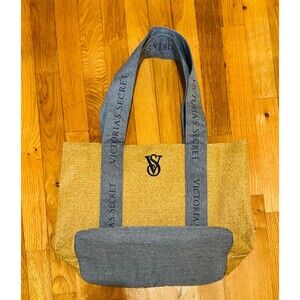 Victoria’s Secret Jute Tote Bag VS Logo Burlap Shopper Beach Market Bag